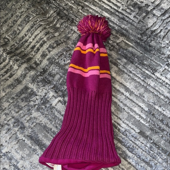 Kids' Purple and Pink Knit Hat with Pom Pom - Picture 1 of 2